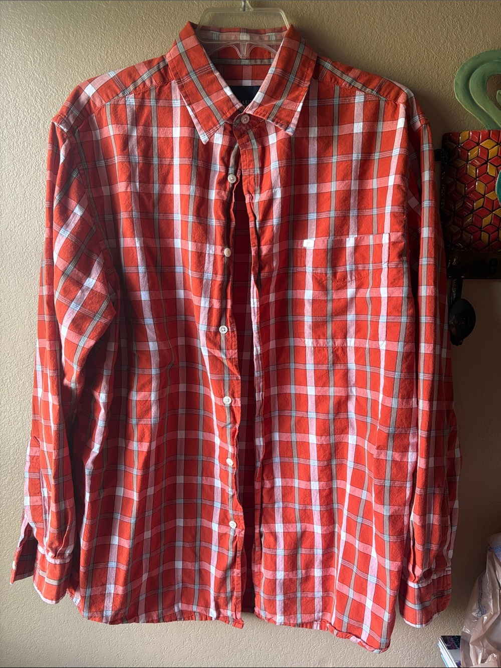 Nautica Orange and White Plaid Button-Down Shirt